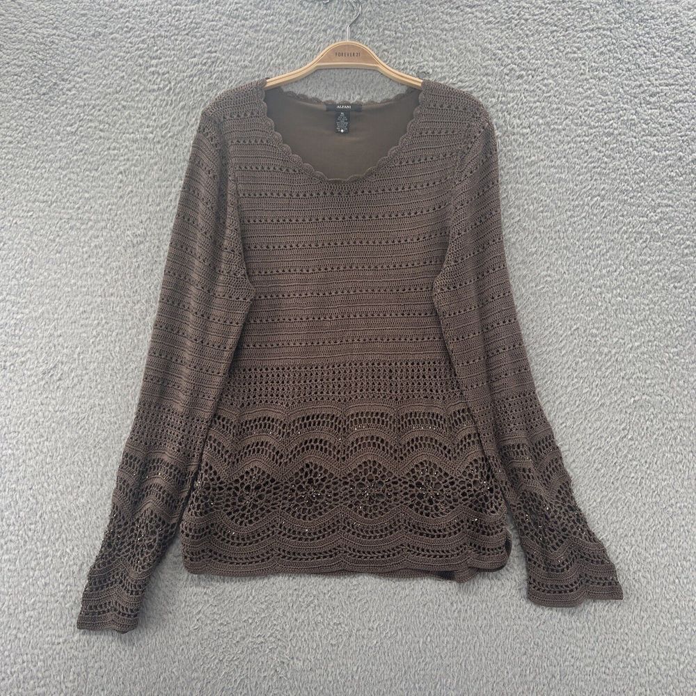 Y2K Brown Open Knit Crochet Top XL Silk Blend Whimsigoth Fairycore Boho Beaded